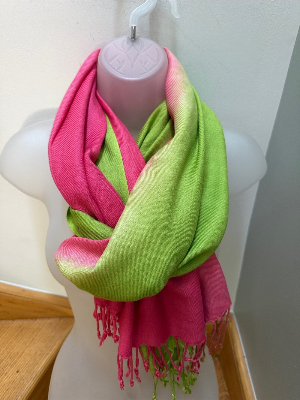 VTG Vintage Watermelon Pashmina Shawl Kashmir Ombre Wrap Scarf Pink Lime Green